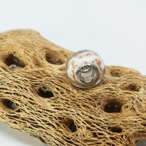 Vinea White and Gold European Glass Charm Bead with Silver Core Center